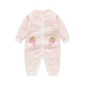 Autumn and Winter New Arrival Baby Girls Knitted Strawberry Pattern Rompers