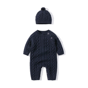 Baby Solid Color Crochet Knitted Pattern Shoulder Button Design Rompers