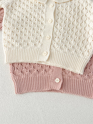 Autumn New Arrival Baby Kids Girls Comfortable Hollow-out Geometric Argyle Pattern Knitted Long Sleeves Cardigan