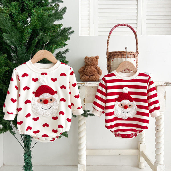 Baby Christmas Santa Claus Pattern Heart Printed Design Long Sleeved Onesies