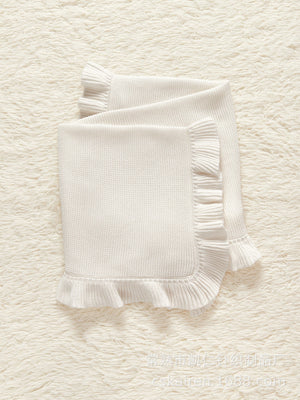 New Arrival Knitted Baby Blanket With Ruffle Trim Design: New Solid Color Pure Cotton Collection For All Seasons