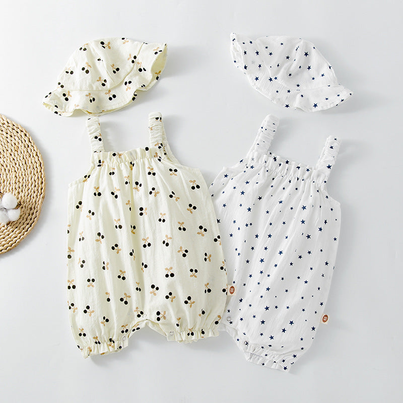 Baby Printed Pattern Sleeveless Rompers With Hat In Summer