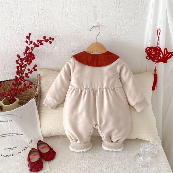 Arrival Baby Girls Simple Rabbit Embroidered Pattern Warm Padded Thick Romper