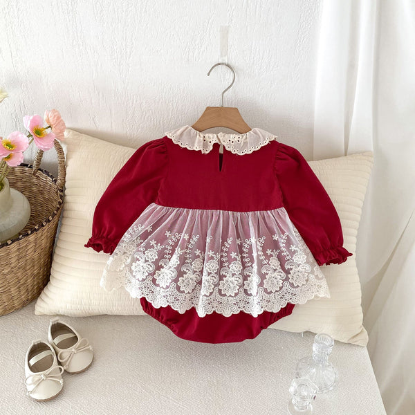 Autumn New Arrival Baby Girls Long Sleeves Hollow-out Collar Tulle Onesies