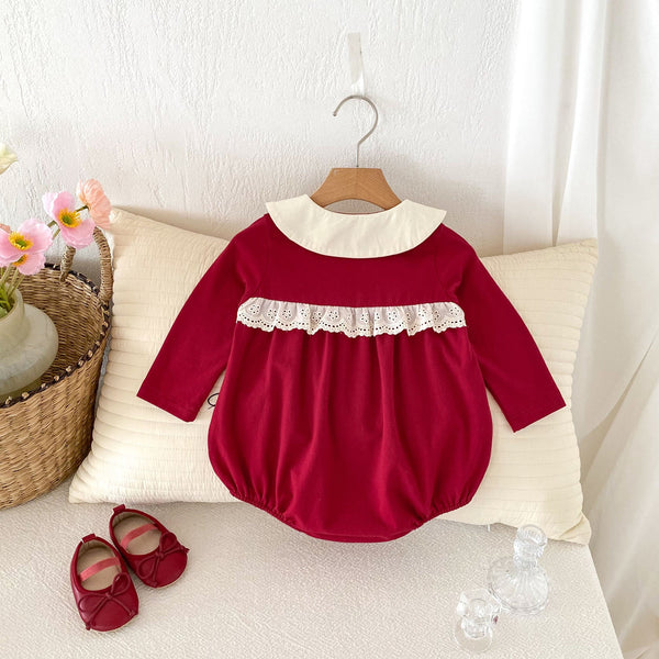 Autumn New Arrival Baby Girls Long Sleeves Color Patchwork Peter Pan Collar Onesies