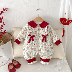 Arrival Baby Girls Flowers and Fruits Pattern Warm Padded Thick Romper