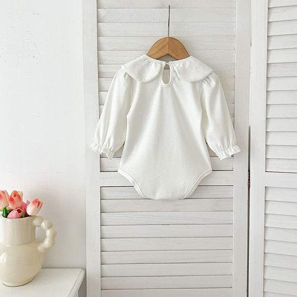 Autumn New Arrival Baby Girls Long Sleeves Solid Color Peter Pan Collar White Onesies