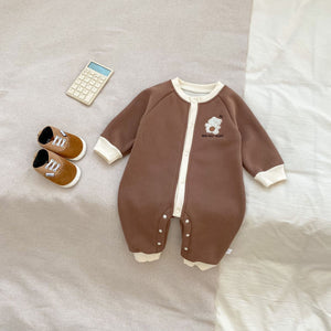 Autumn and Spring New Arrival Baby Unisex Simple Teddy Pattern Long Sleeves Cozy Rompers