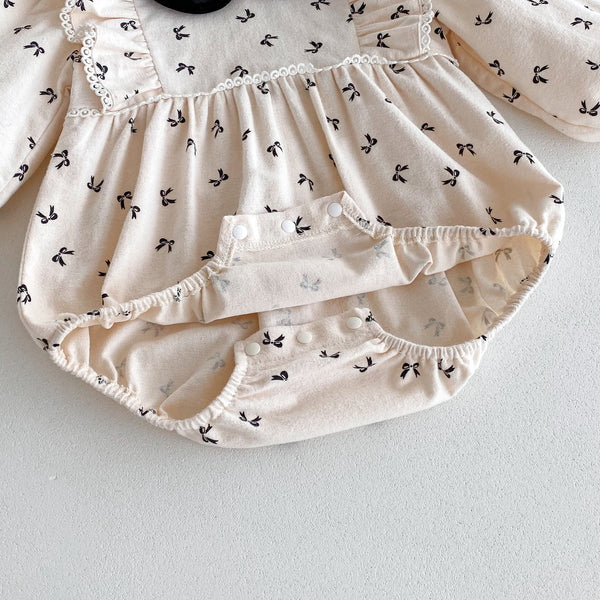 Autumn New Arrival Baby Girls Long Sleeves Peter Pan Collar Butterfly Bow Print Onesies