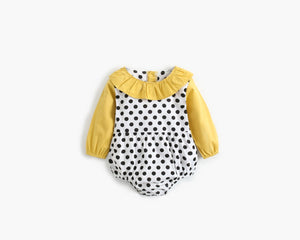 Baby Girl Polka Dot Pattern Ruffle Collar Design Long Sleeves Bodysuit Onesies