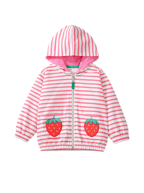 Arrival Baby Kids Girls Strawberry Cartoon And Striped Pattern Zipper Hoodie