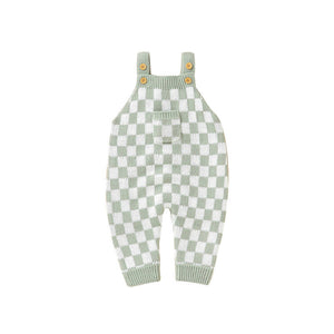 Baby Checkerboard Pattern Strap Design Knit Spring Autumn Rompers