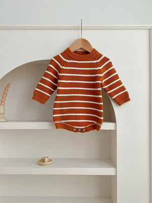 Autumn New Arrival Baby Unisex Long Sleeves Striped Crew Neck Knitted Onesies