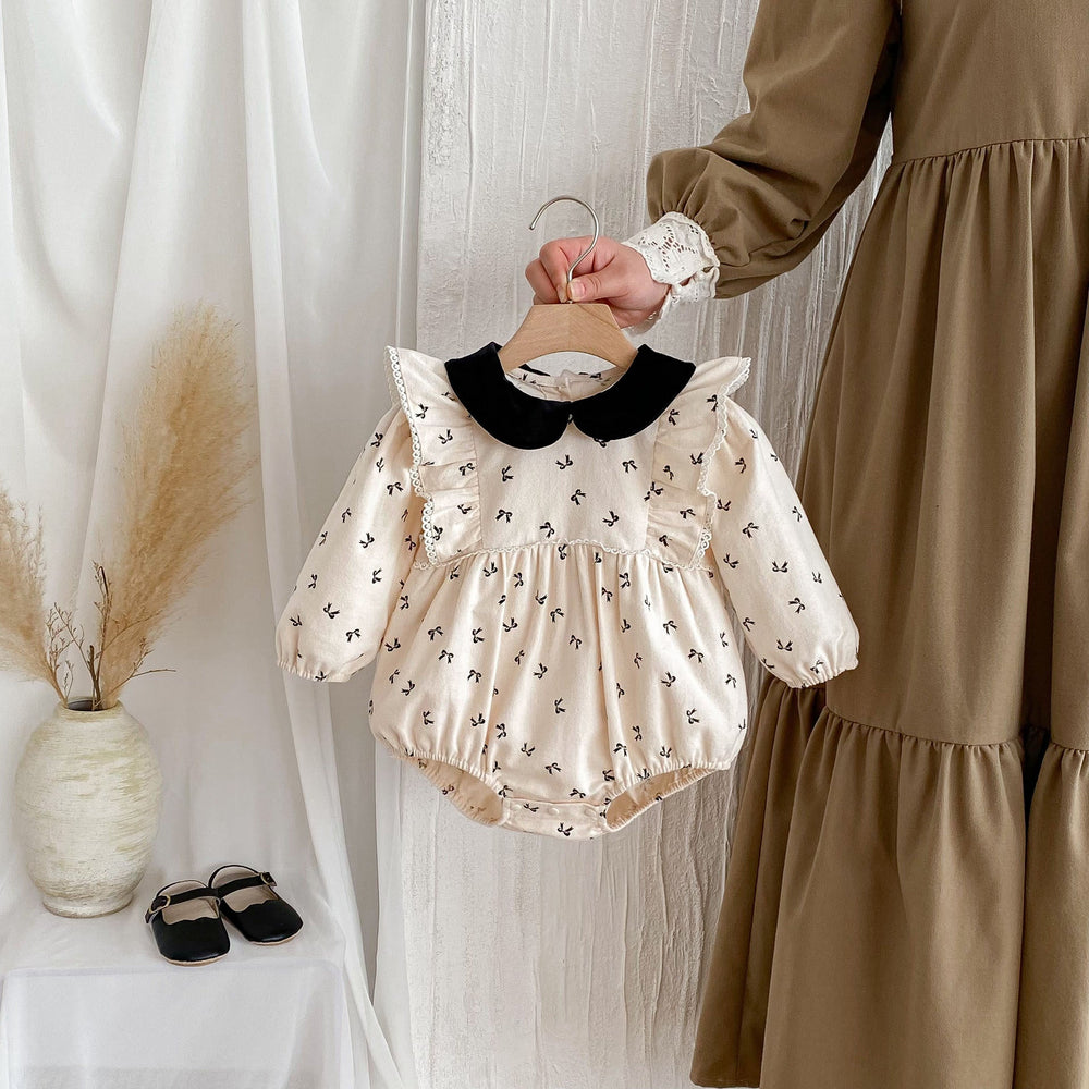 Autumn New Arrival Baby Girls Long Sleeves Peter Pan Collar Butterfly Bow Print Onesies