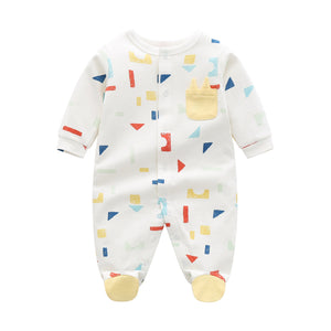 Baby Boy And Girl Geometric Print Single Breasted Design Long-Sleeved O-Neck Rompers