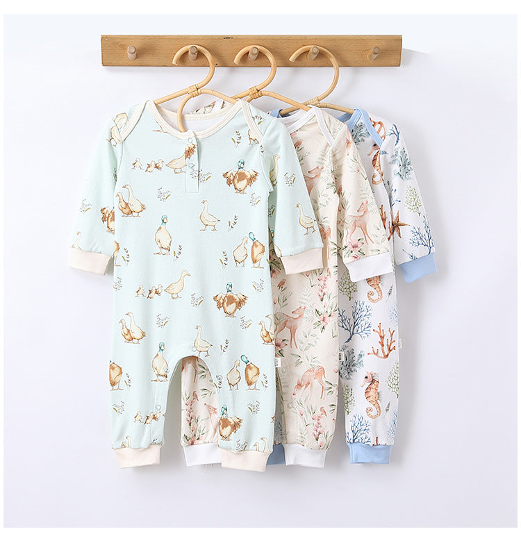 Autumn and Spring New Arrival Baby Unisex Animals Pattern Long Sleeves Crew Neck Rompers