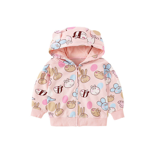 Baby Girl Cartoon Animals Print Pattern Long Sleeve Cute Zipper Coat