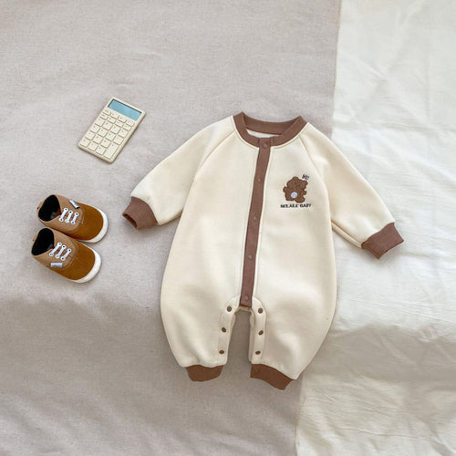 Autumn and Spring New Arrival Baby Unisex Simple Teddy Pattern Long Sleeves Cozy Rompers