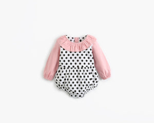 Baby Girl Polka Dot Pattern Ruffle Collar Design Long Sleeves Bodysuit Onesies