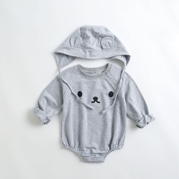 Baby 1pcs Cartoon Print Pattern Long Sleeved Cotton Triangle Onesies With Hat