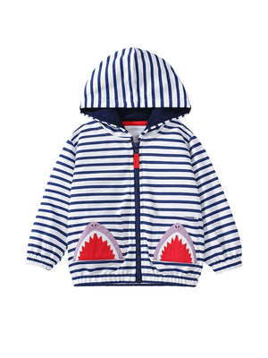 Arrival Baby Kids Girls Shark Pattern Pocketed Zip-up Striped Hoodie