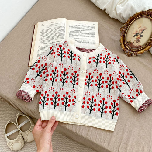 Autumn Flower Pattern Knitwears Cardigan & Onesies