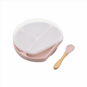 Baby Silicone Compartment Plate With Wooden Spoon