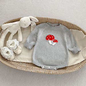 Arrival Autumn Baby Unisex Long Sleeves Mushrooms Jacquard Pattern Knitted Onesies