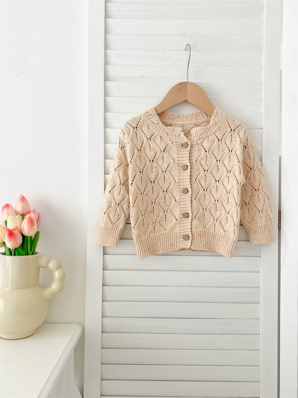 Autumn New Arrival Baby Kids Girls Comfortable Hollow-out Argyle Knitted Long Sleeves Cardigan