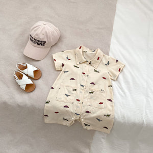 Summer New Arrival Short Sleeves Turn-Down Collar Dinosaur/Star Pattern Baby Rompers