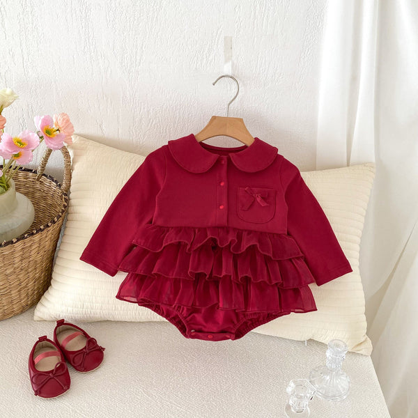 Autumn New Arrival Baby Girls Long Sleeves Ruffle Solid Color Peter Pan Collar Onesies Dress