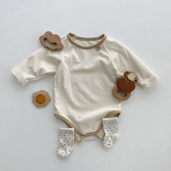 Baby Girl Solid Color Long Sleeves Soft Cotton Intimate Bodysuit