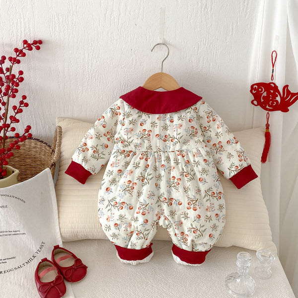 Arrival Baby Girls Flowers and Fruits Pattern Warm Padded Thick Romper