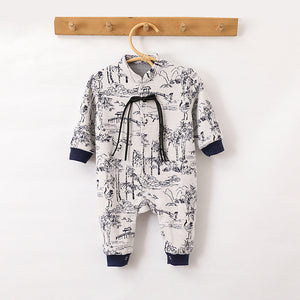 Autumn and Spring New Arrival Baby Unisex Chinese Painting Pattern Long Sleeves Stand Collar Single Breasted Rompers