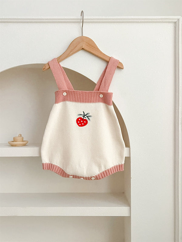 Arrival Autumn Baby Girls Long Sleeves Strawberry Embroidery Knitted Cardigan and Sleeveless Strap Bodysuits –  Clothing Set