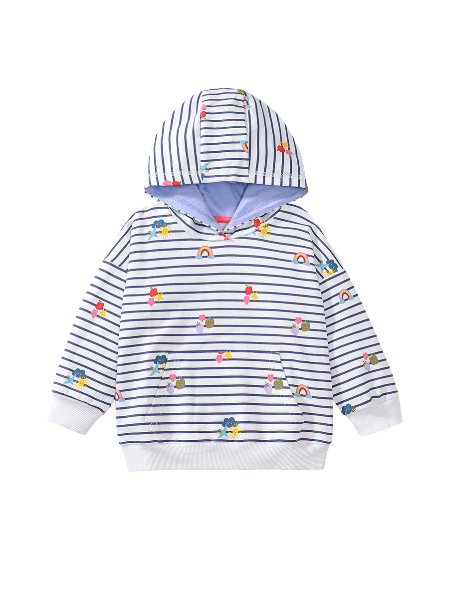 Arrival Baby Kids Girls Fruits And Rainbow Print Non-Zipper Striped Hoodie