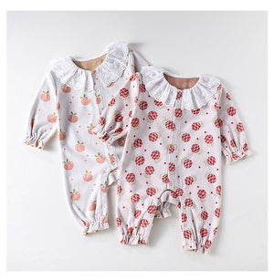 Autumn and Spring New Arrival Baby Girls Simple Fruits Pattern Long Sleeves Rompers