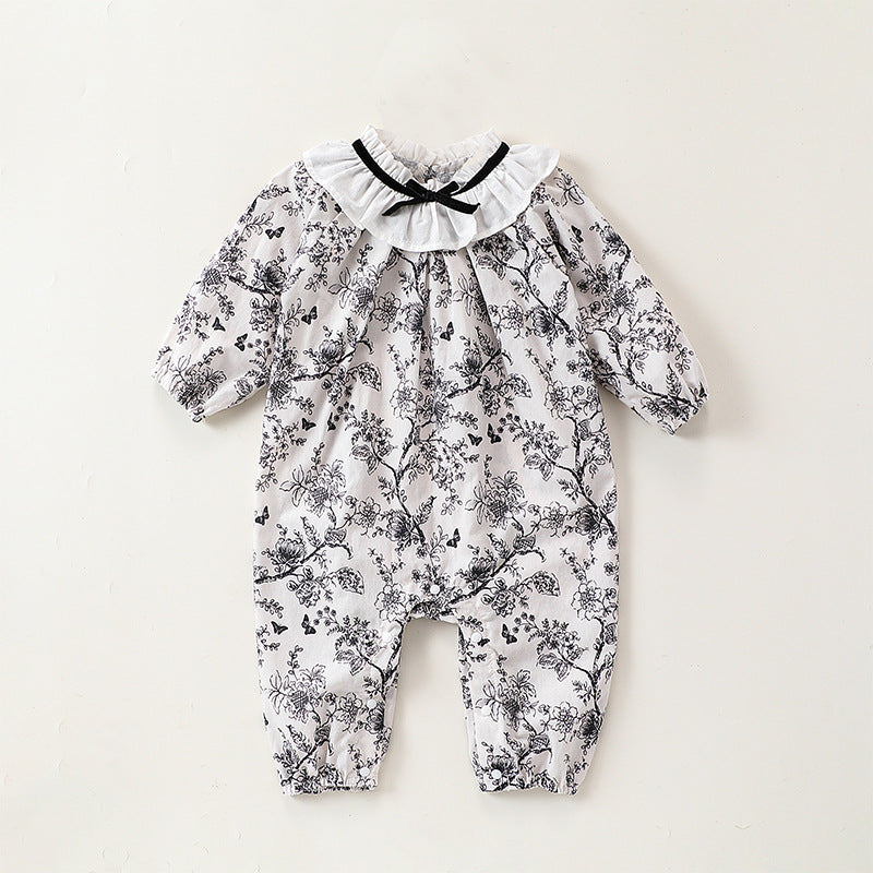 Autumn and Spring New Arrival Baby Girls Chinese Painting Pattern Long Sleeves Rompers with Collar