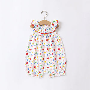 Baby Floral Pattern Ruffle Neck Sleeveless Rompers