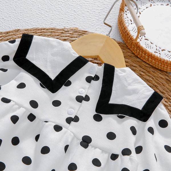 Baby Girl Polka Dot Graphic Salior Collar Design Bodysuit