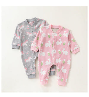 Autumn and Spring New Arrival Baby Girls Simple Animals Cartoon Pattern Long Sleeves Rompers