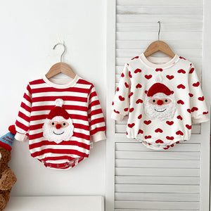 Baby Christmas Santa Claus Pattern Heart Printed Design Long Sleeved Onesies