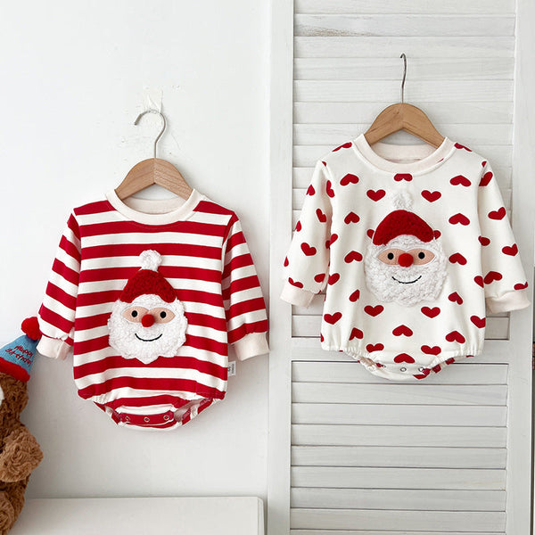 Baby Christmas Santa Claus Pattern Heart Printed Design Long Sleeved Onesies