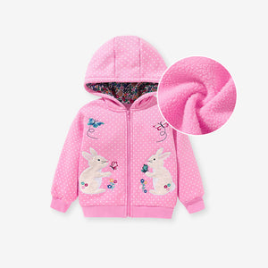 Arrival Baby Kids Girls Rabbits Cartoon Zipper Front Design Thick Hooded Coat