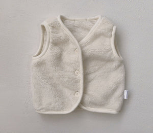 Baby Solid Color Plush Single Breasted Sleeveless Coat In Winter