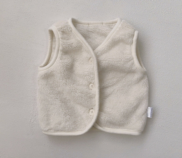 Baby Solid Color Plush Single Breasted Sleeveless Coat In Winter