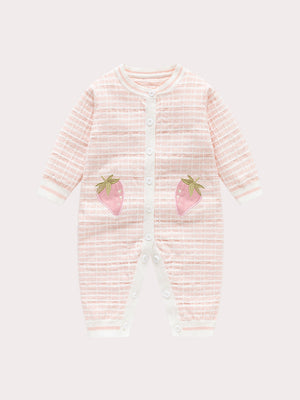 Autumn and Winter New Arrival Baby Girls Knitted Strawberry Pattern Rompers