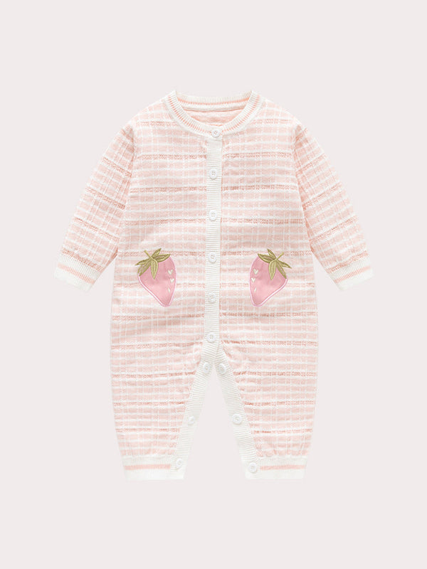 Autumn and Winter New Arrival Baby Girls Knitted Strawberry Pattern Rompers