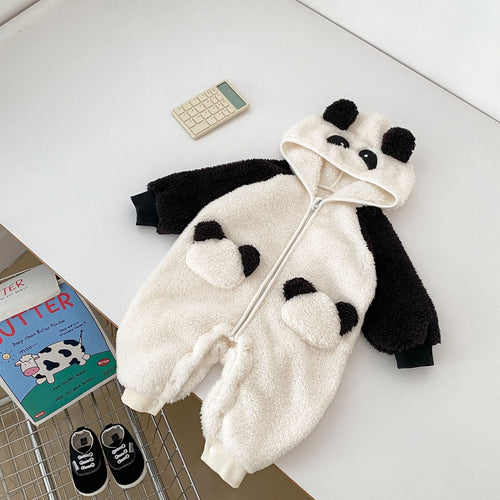 Autumn and Winter New Arrival Baby Unisex Simple Panda Pattern Long Sleeves Cozy Rompers