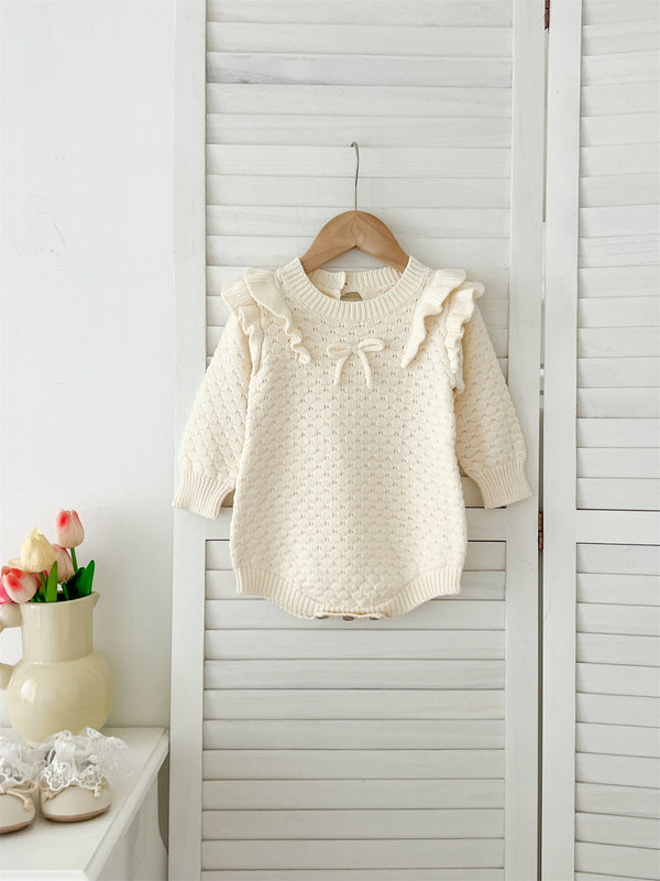 Autumn New Arrival Baby Girls Long Sleeves Geomatric Design Solid Color Crew Neck Knitted Onesies